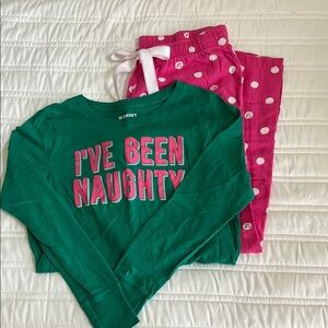 Old Navy Festive Green and Pink Pajama Set